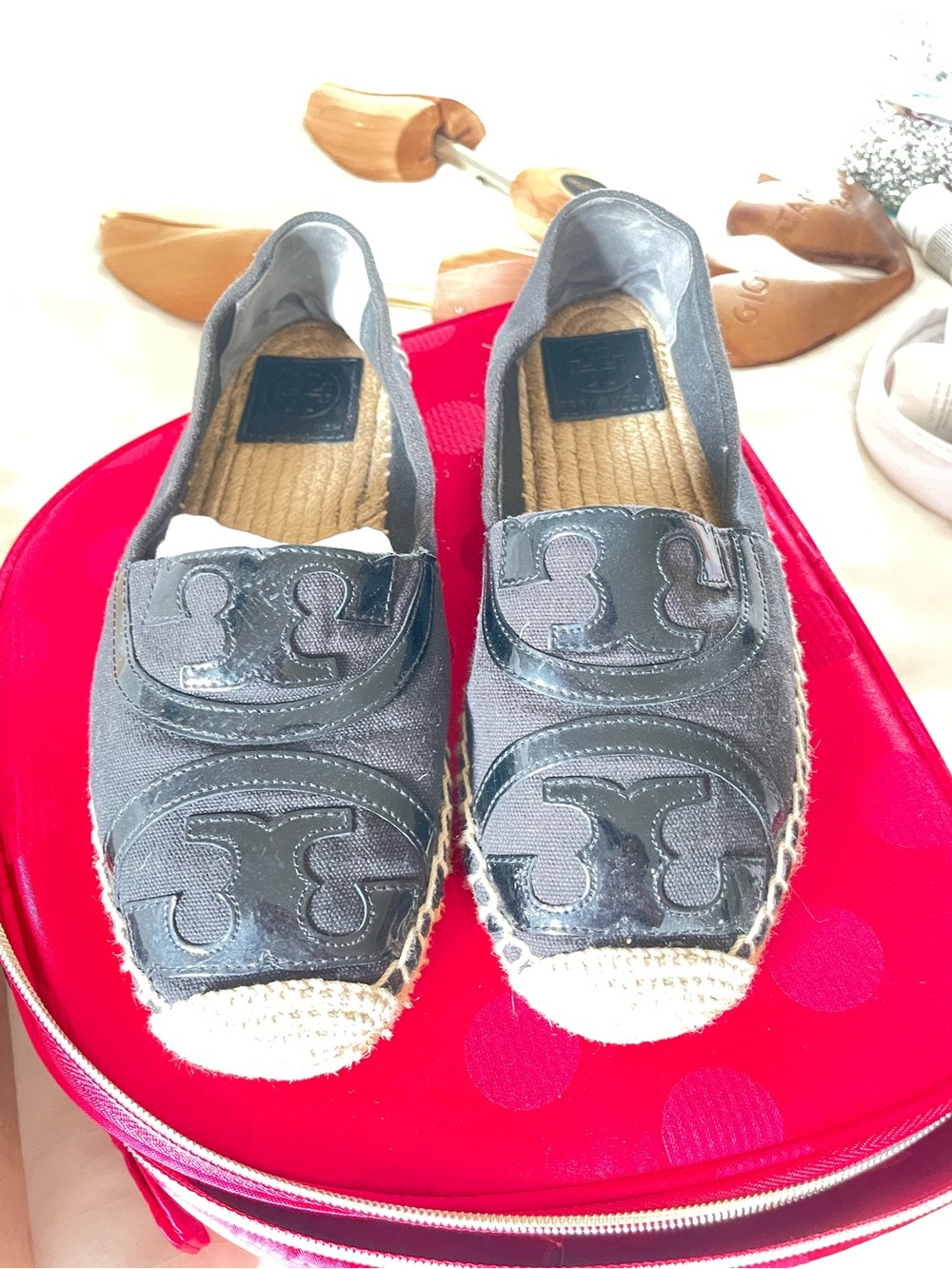 Tory Burch Gray Canvas Espadrille Slip-On Flats